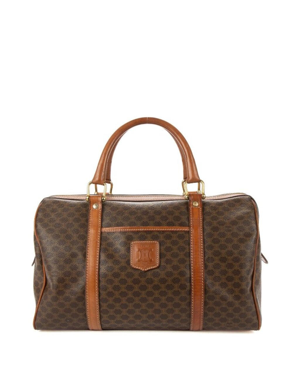 Celine Vintage Small Boston Brown Tan Macadam Canvas